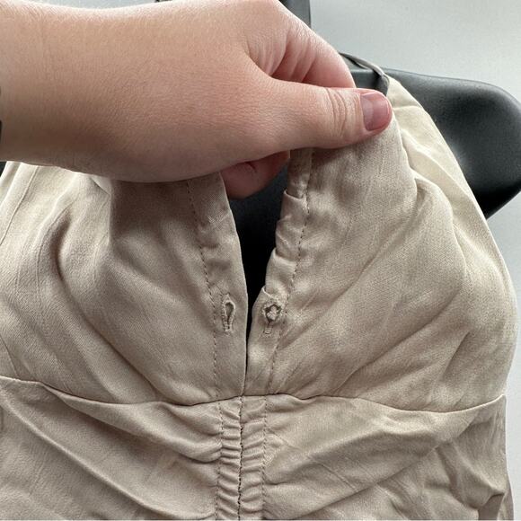 Zara Satin Ruched Beige Halter Tie Shift Mini Slip Dress Size‎ M NWT - Picture 9 of 11